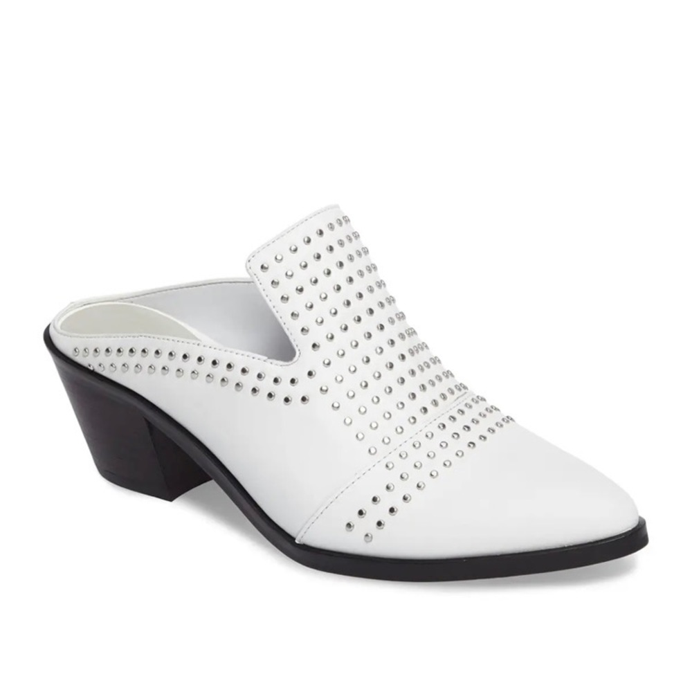 1.State white leather studded cowboy mule boot block heel size 7.5 new